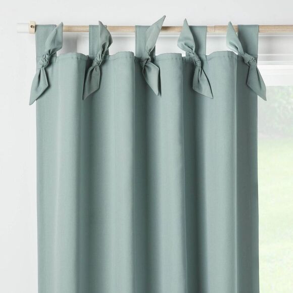 Open Box - Pillowfort - 42"W x 84"L Tie Top Embellished Kids' Blackout Win Green - Picture 1 of 4